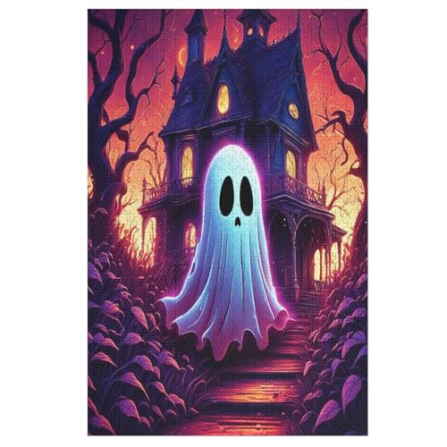 Halloween Geist Puzzle 1000 Teile, Holzpuzzle Herausforderndes Geschicklichkeitsspiel Für Kinder Erwachsenenpuzzle Ab 12 Jahren （78×53cm） von GGJJTT