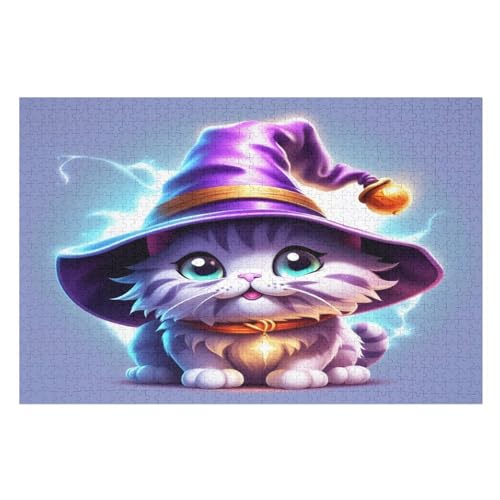Halloween Katze 1000 Teile Premium-Puzzles Für Erwachsene Kinder- Holzpuzzles Spaß Und Lernspiele - Perfekte Puzzle-Geschenke 75×50cm von GGJJTT