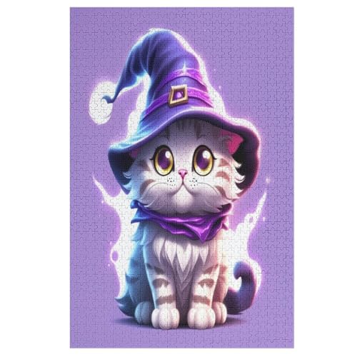 Halloween Katze 1000 Teile Puzzle, Holzpuzzle, Puzzles Für Erwachsene Kinder, 1000 Teile Puzzle Für Jugendliche & Erwachsene Lernspiel Herausforderungsspielzeug （78×53cm） von GGJJTT