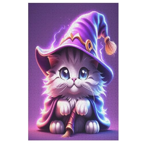 Halloween Katze Holzpuzzle Für Erwachsene Teenager Stress Abbauen Familien-Puzzlespiel Poster 1000-teiliges Puzzle Kinder Lernspiel （78×53cm） von GGJJTT