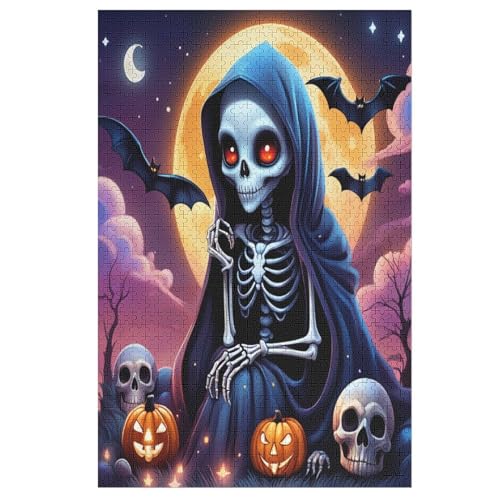 Halloween Skelett Puzzle Für Erwachsene 1000 Teile Premium Recyceltes Brett Zum Lernen, Lernspielzeug, Familienspiele Kinder Holzpuzzle （78×53cm） von GGJJTT