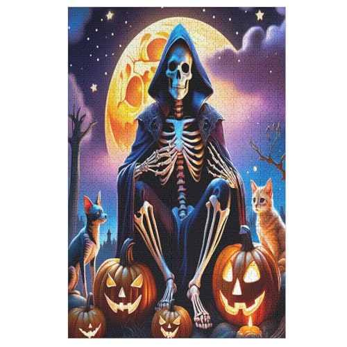 Halloween Skelett-Puzzlespiel Aus Holz, 1000 Puzzleteile, Kreatives Puzzle Für Teenager Und Erwachsene, Kreatives Spielzeug, Puzzles, （78×53cm） von GGJJTT