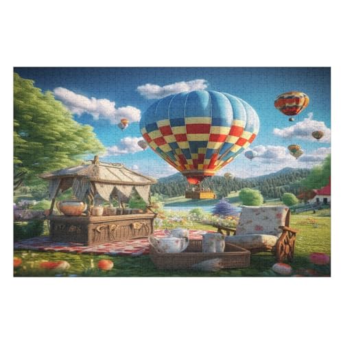 Heißluftballon -Puzzle, 1000 Teile,Holzpuzzle Für Erwachsene Kinder, Lustiges Spielzeug, Denkspiel, Spielzeug, Bildungsspiel, Herausforderung, Pädagogisch, （75×50cm） von GGJJTT