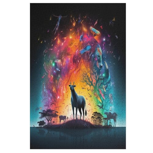 Hirsch 1000 Teile Puzzle Für Erwachsene, Herausforderung Puzzles - Familienpuzzle Verringerter Druck Schwieriges Puzzle Rahmen Holzpuzzle Für Erwachsene Kinder 12+ （78×53cm） von GGJJTT