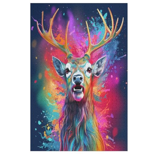 Hirsch Holzpuzzle 1000 Teile, Knobelspiele Für Erwachsene, Teenager, Puzzles Unmögliche - Kinder Puzzle Zimmer Deko 78×53cm von GGJJTT
