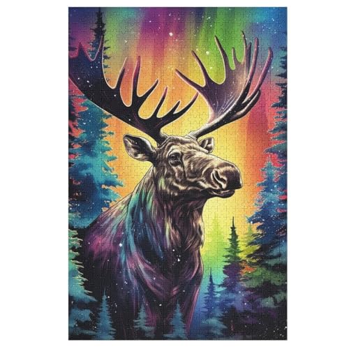 Holzpuzzle Elch Puzzle 1000 Teile Erwachsene Klassische Pädagogisches Spielzeug Kinder Lernspiel Herausforderndes Puzzles 78×53cm von GGJJTT