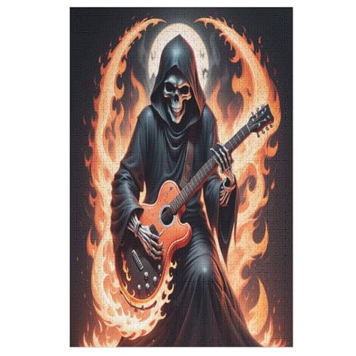 Holzpuzzle Gitarre Skelett Man Puzzle 1000 Teile Erwachsene Klassische Pädagogisches Spielzeug Kinder Lernspiel Herausforderndes Puzzles （78×53cm） von GGJJTT