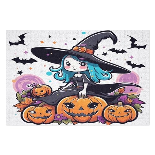 Holzpuzzle Halloween Thema Puzzle 1000 Teile Erwachsene Klassische Pädagogisches Spielzeug Kinder Lernspiel Herausforderndes Puzzles Raumdekoration Detailreiches Geschenk （75×50cm） von GGJJTT