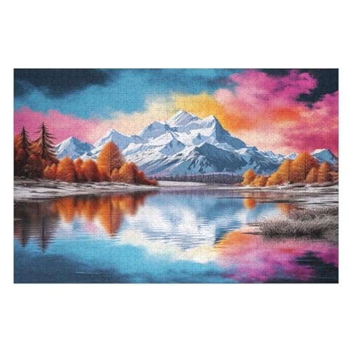 Holzpuzzle Seen und schneebedeckte Berge Puzzle 1000 Teile Erwachsene Pädagogisches Spielzeug Kinder Lernspiel Herausforderndes Puzzles 75×50cm von GGJJTT