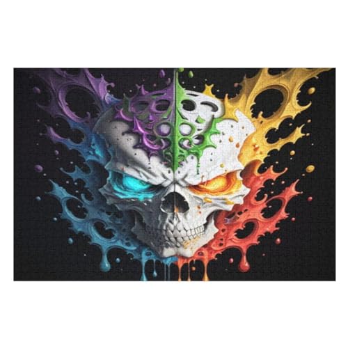 Holzpuzzle Totenkopf Puzzle 1000 Teile Erwachsene Klassische Pädagogisches Spielzeug Kinder Lernspiel Herausforderndes Puzzles 75×50cm von GGJJTT