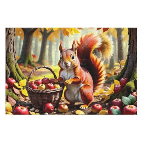 Holzpuzzles 1000 Teile Eichhörnchen -Puzzle Für Jungen Und Mädchen, Schwierigkeitsgrad, Lernspiele, Familienspielzeug （75×50cm） von GGJJTT