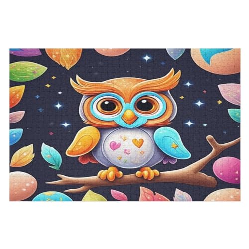 Holzpuzzles 1000 Teile Eule -Puzzle Für Jungen Und Mädchen, Schwierigkeitsgrad, Lernspiele, Familienspielzeug （75×50cm） von GGJJTT