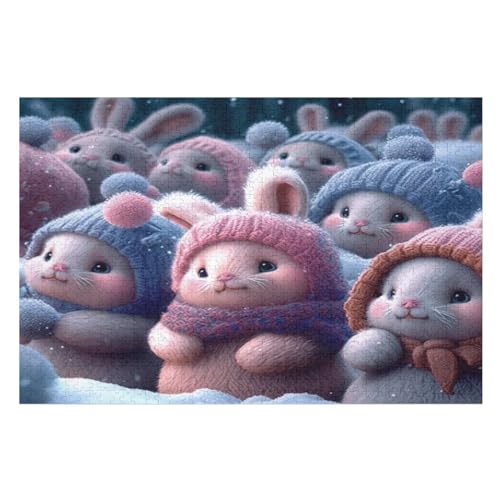 Holzpuzzles 1000 Teile Kaninchen -Puzzle Für Jungen Und Mädchen, Schwierigkeitsgrad, Lernspiele, Familienspielzeug （75×50cm） von GGJJTT