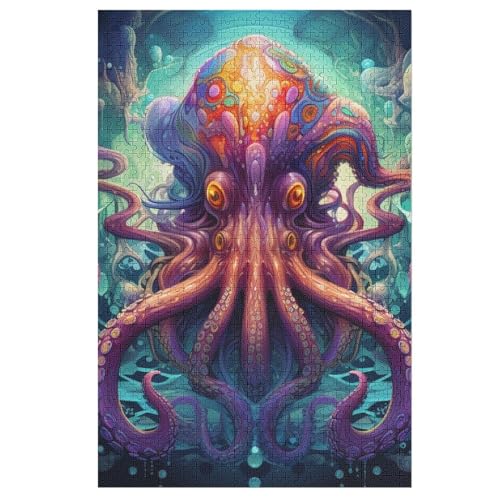 Holzpuzzles 1000 Teile Krake -Puzzle Für Jungen Und Mädchen, Schwierigkeitsgrad, Lernspiele, Familienspielzeug （78×53cm） von GGJJTT