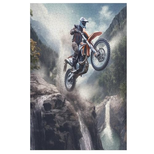 Holzpuzzles 1000 Teile Motocross -Puzzle Für Jungen Und Mädchen, Schwierigkeitsgrad, Lernspiele, Familienspielzeug 78×53cm von GGJJTT