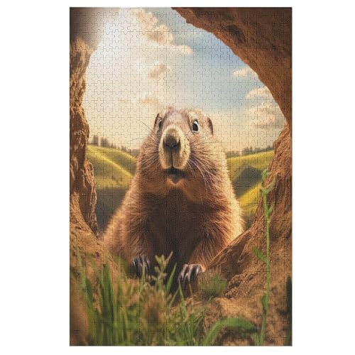 Holzpuzzles 1000 Teile Murmeltier -Puzzle Für Jungen Und Mädchen, Schwierigkeitsgrad, Lernspiele, Familienspielzeug （78×53cm） von GGJJTT