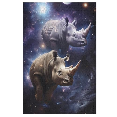 Holzpuzzles 1000 Teile Rhinozeros -Puzzle Für Jungen Und Mädchen, Schwierigkeitsgrad, Lernspiele, Familienspielzeug （78×53cm） von GGJJTT