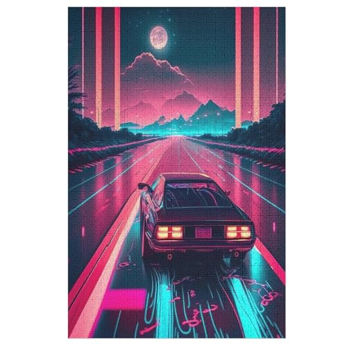 Holzpuzzles 1000 Teile Neonauto -Puzzle Für Jungen Und Mädchen, Schwierigkeitsgrad, Lernspiele, Familienspielzeug （78×53cm） von GGJJTT