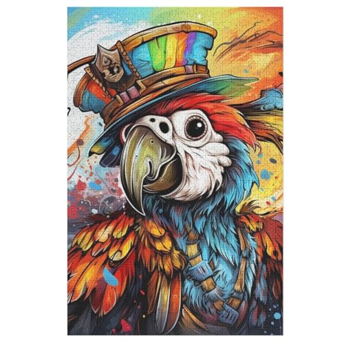 Holzpuzzles 1000 Teile Papagei -Puzzle Für Jungen Und Mädchen, Schwierigkeitsgrad, Lernspiele, Familienspielzeug 78×53cm von GGJJTT
