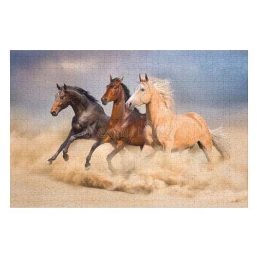 Holzpuzzles 1000 Teile Pferd -Puzzle Für Jungen Und Mädchen, Schwierigkeitsgrad, Lernspiele, Familienspielzeug （75×50cm） von GGJJTT