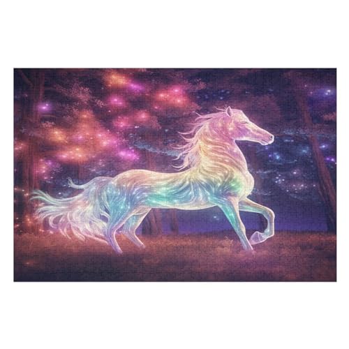 Holzpuzzles 1000 Teile Pferd -Puzzle Für Jungen Und Mädchen, Schwierigkeitsgrad, Lernspiele, Familienspielzeug （75×50cm） von GGJJTT
