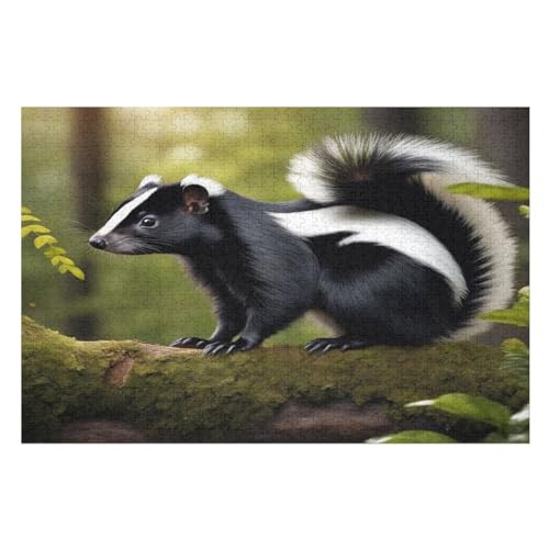 Holzpuzzles 1000 Teile Stinktier -Puzzle Für Jungen Und Mädchen, Schwierigkeitsgrad, Lernspiele, Familienspielzeug （75×50cm） von GGJJTT