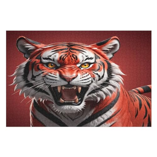 Holzpuzzles 1000 Teile Tiger -Puzzle Für Jungen Und Mädchen, Schwierigkeitsgrad, Lernspiele, Familienspielzeug （75×50cm） von GGJJTT