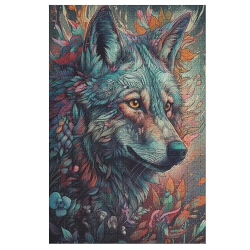 Holzpuzzles 1000 Teile Wolf -Puzzle Für Jungen Und Mädchen, Schwierigkeitsgrad, Lernspiele, Familienspielzeug （78×53cm） von GGJJTT