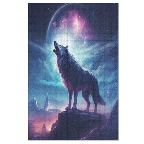 Holzpuzzles 1000 Teile Wolf -Puzzle Für Jungen Und Mädchen, Schwierigkeitsgrad, Lernspiele, Familienspielzeug （78×53cm） von GGJJTT