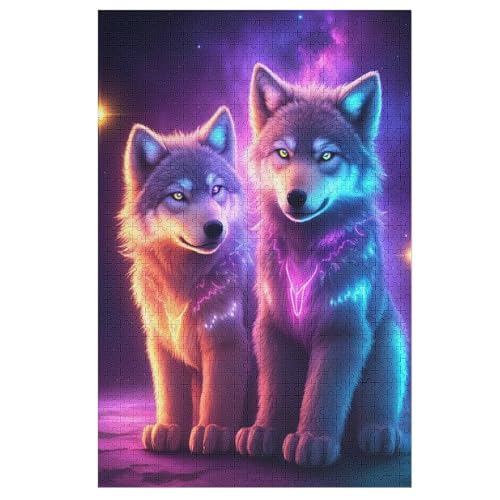 Holzpuzzles 1000 Teile Wolf -Puzzle Für Jungen Und Mädchen, Schwierigkeitsgrad, Lernspiele, Familienspielzeug （78×53cm） von GGJJTT