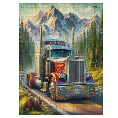 Holzpuzzles 500 Teile LKW -Puzzle Für Jungen Und Mädchen, Schwierigkeitsgrad, Lernspiele, Familienspielzeug （55×41cm） von GGJJTT