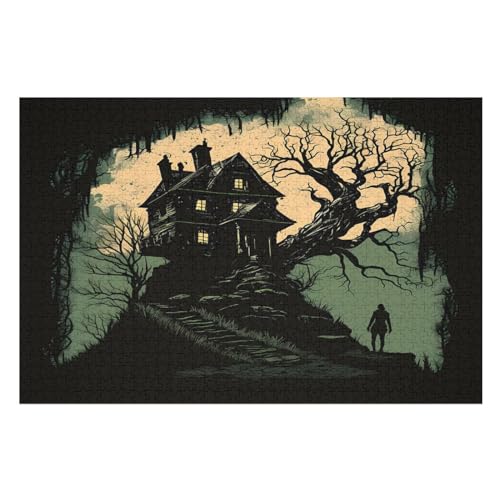 Horrorkunst Holzpuzzle 1000 Teile, Knobelspiele Für Erwachsene, Teenager, Puzzles Unmögliche - Kinder Puzzle Zimmer Deko （75×50cm） von GGJJTT