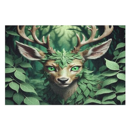 Jungle Hirsch -Puzzle, 1000 Teile,Holzpuzzle Für Erwachsene Kinder, Lustiges Spielzeug, Denkspiel, Spielzeug, Bildungsspiel, Herausforderung, Pädagogisch, （75×50cm） von GGJJTT