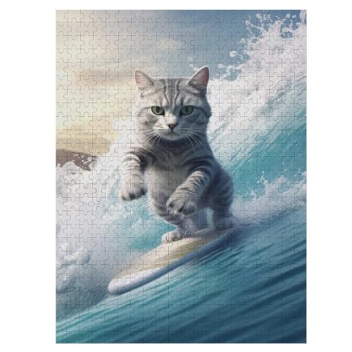 Katze 500 Teile Puzzle Für Erwachsene, Herausforderung Puzzles - Familienpuzzle Verringerter Druck Schwieriges Puzzle Rahmen Holzpuzzle Für Erwachsene Kinder 12+ （55×41cm） von GGJJTT