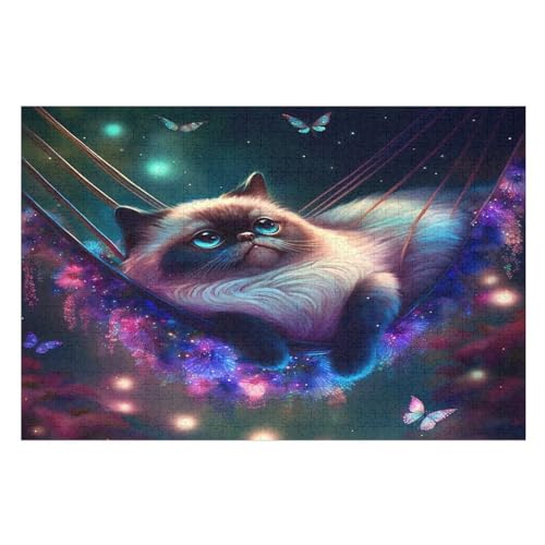 Katze Puzzle Für Erwachsene 1000 Teile Premium 100% Recyceltes Brett Zum Lernen, Lernspielzeug, Familienspiele Kinder Holzpuzzle （75×50cm） von GGJJTT
