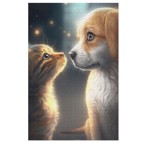 Katzes and Dogs Holzpuzzle 1000 Teile, Knobelspiele Für Erwachsene, Teenager, Puzzles Unmögliche - Kinder Puzzle Zimmer Deko （78×53cm） von GGJJTT