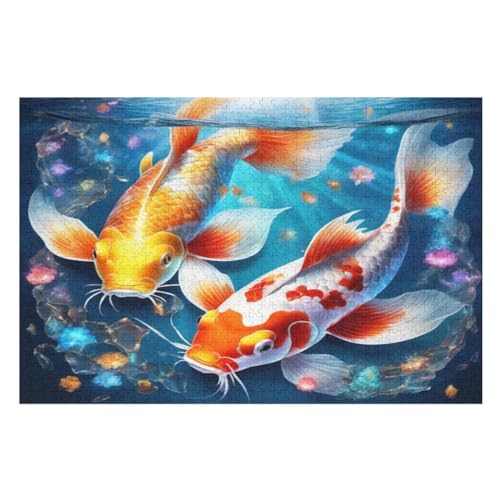 Koi-Fisch 1000 Teile Puzzle, Holzpuzzle, Puzzles Für Erwachsene Kinder, 1000 Teile Puzzle Für Jugendliche & Erwachsene Lernspiel Herausforderungsspielzeug （75×50cm） von GGJJTT