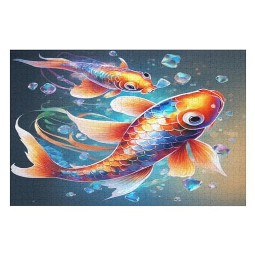 Koi-Fisch -Puzzle, 1000 Teile,Holzpuzzle Für Erwachsene Kinder, Lustiges Spielzeug, Denkspiel, Spielzeug, Bildungsspiel, Herausforderung, Pädagogisch, （75×50cm） von GGJJTT