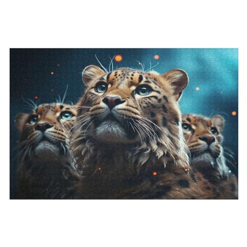 Leopard Puzzles 1000 Teile Erwachsener Kniffel Spaß Für Die Ganze Familie - 1000 Puzzleteilige Motive, Holzpuzzle Kinder Erwachsene, Impossible Puzzle Schwer （75×50cm） von GGJJTT