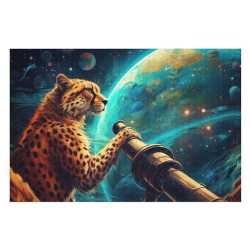 Leopard Puzzles 1000 Teile Erwachsener Kniffel Spaß Für Die Ganze Familie - 1000 Puzzleteilige Motive, Holzpuzzle Kinder Erwachsene, Impossible Puzzle Schwer （75×50cm） von GGJJTT