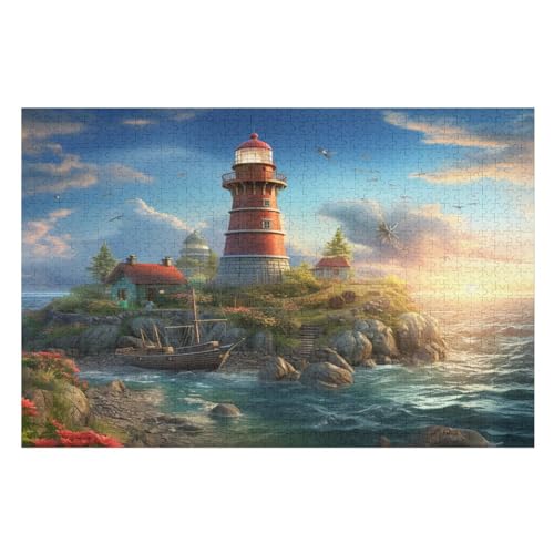 Leuchttürme an der Küste Puzzle 1000 Teile, Holzpuzzle Herausforderndes Geschicklichkeitsspiel Kinder Erwachsenenpuzzle Ab 12 Jahren 75×50cm von GGJJTT