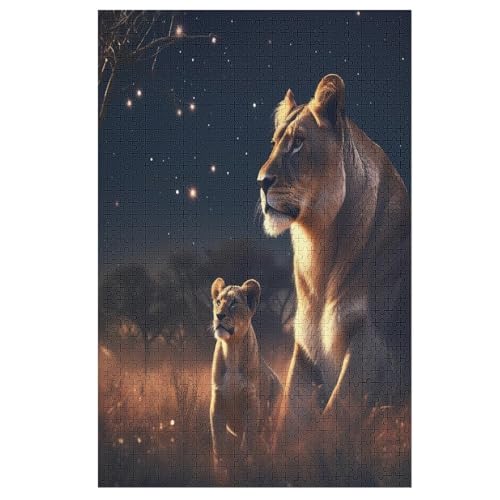 Löwe Puzzle Für Erwachsene 1000 Teile Premium 100% Recyceltes Brett Zum Lernen, Lernspielzeug, Familienspiele Kinder Holzpuzzle （78×53cm） von GGJJTT