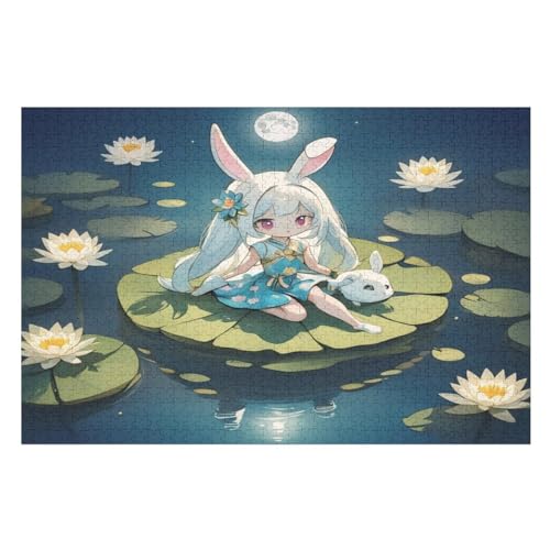 Lotus Leaf Girl Puzzles 1000 Teile Erwachsener Kniffel Spaß Für Die Ganze Familie - 1000 Puzzleteilige Motive, Holzpuzzle Kinder Erwachsene, Impossible Puzzle Schwer （75×50cm） von GGJJTT