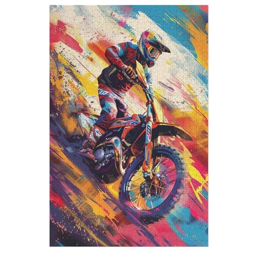 Motocross Puzzle 1000 Teile, Holzpuzzle Herausforderndes Geschicklichkeitsspiel Für Kinder Erwachsenenpuzzle Ab 12 Jahren （78×53cm） von GGJJTT