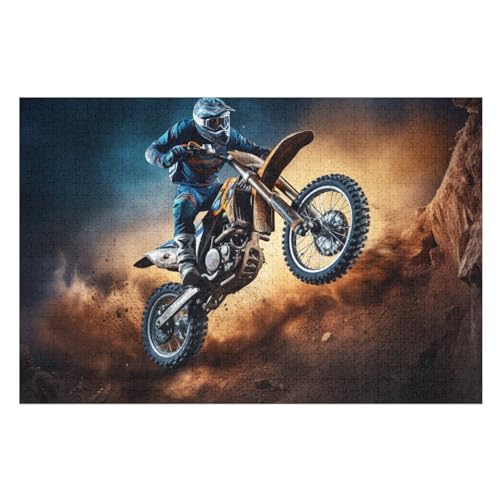 Motocross Puzzle Für Erwachsene 1000 Teile Premium 100% Recyceltes Brett Zum Lernen, Lernspielzeug, Familienspiele Kinder Holzpuzzle （75×50cm） von GGJJTT