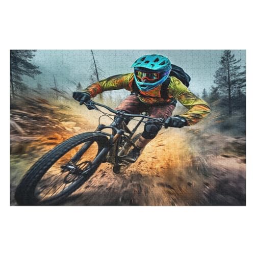 Mountainbike Race 1000 Teile Puzzles Für Erwachsene, Impossible Puzzle, Geschicklichkeitsspiel Für Die Ganze Familie, Kinder Holzpuzzle 75×50cm von GGJJTT