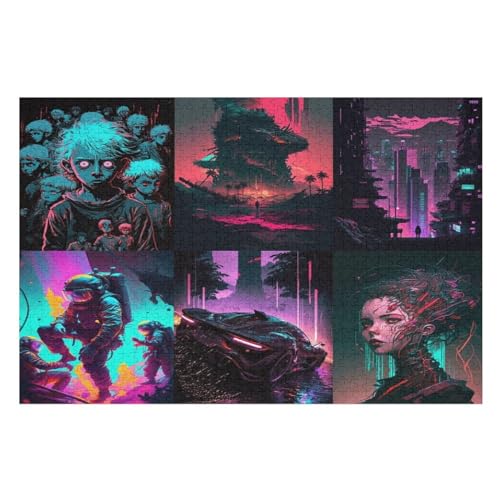 Neon Landschaft Holzpuzzle 1000 Teile, Knobelspiele Für Erwachsene, Teenager, Puzzles Unmögliche - Kinder Puzzle Zimmer Deko （75×50cm） von GGJJTT