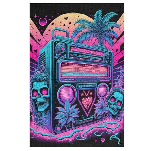 Neon Landschaft – Puzzle 1000 Teile, Holzpuzzle, Herausforderndes Geschicklichkeitsspiel Für Die Ganze Familie, Kinder Erwachsenenpuzzle Ab 12 Jahren （78×53cm） von GGJJTT