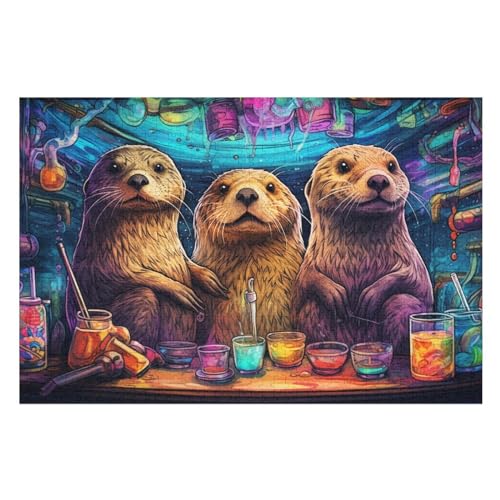 Otter Holzpuzzle 1000 Stück Puzzles Für Erwachsene Teenager Stress Abbauen Familien-Puzzlespiel Poster 1000-teiliges Puzzle Kinder Lernspiel Spielzeug Geschenk （75×50cm） von GGJJTT