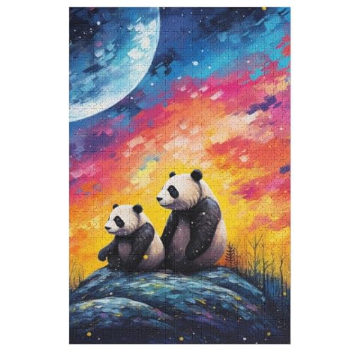 Panda Puzzle Für Erwachsene 1000 Teile Premium 100% Recyceltes Brett Zum Lernen, Lernspielzeug, Familienspiele Kinder Holzpuzzle （78×53cm） von GGJJTT